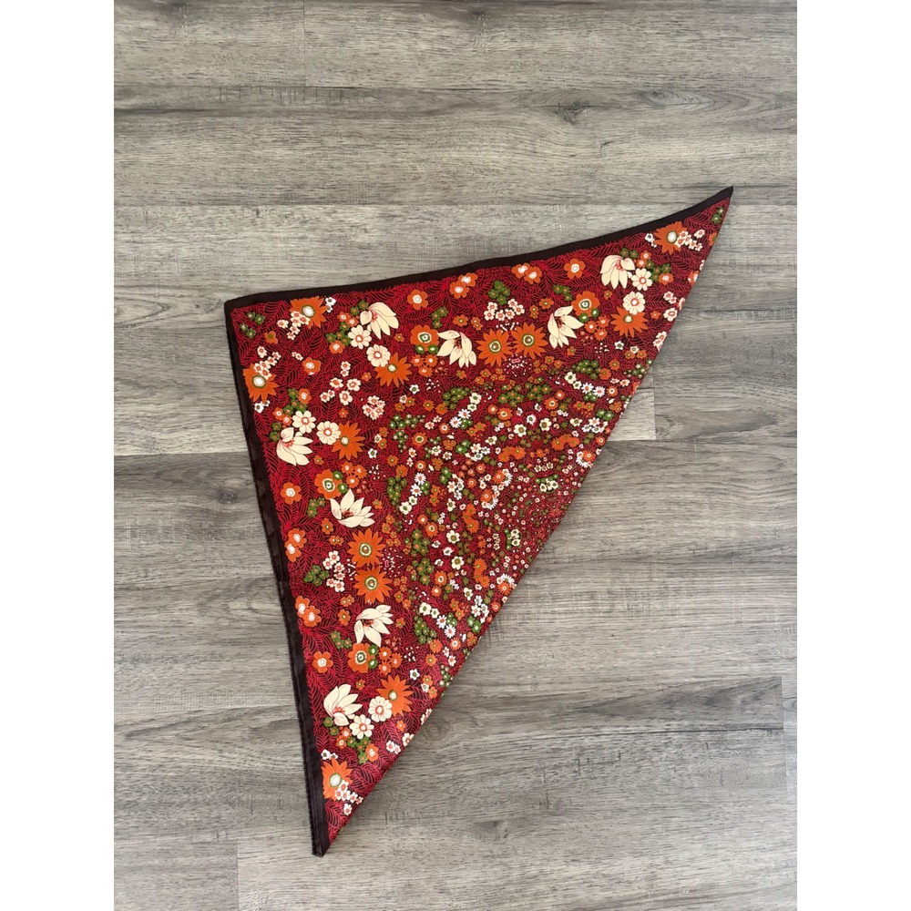 Vintage Style Floral Square Scarf Red Orange Green Fall Retro 70s 27" x 27"